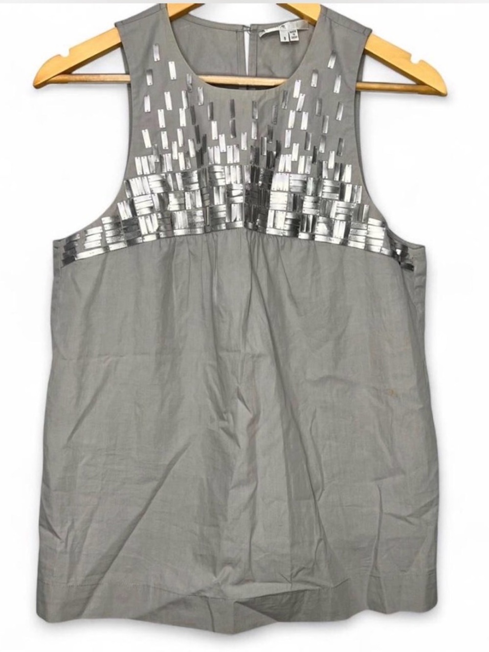 Vince Gray Sequined Embellished Sleeveless Tank Top Women's Size 8 100% Cotton